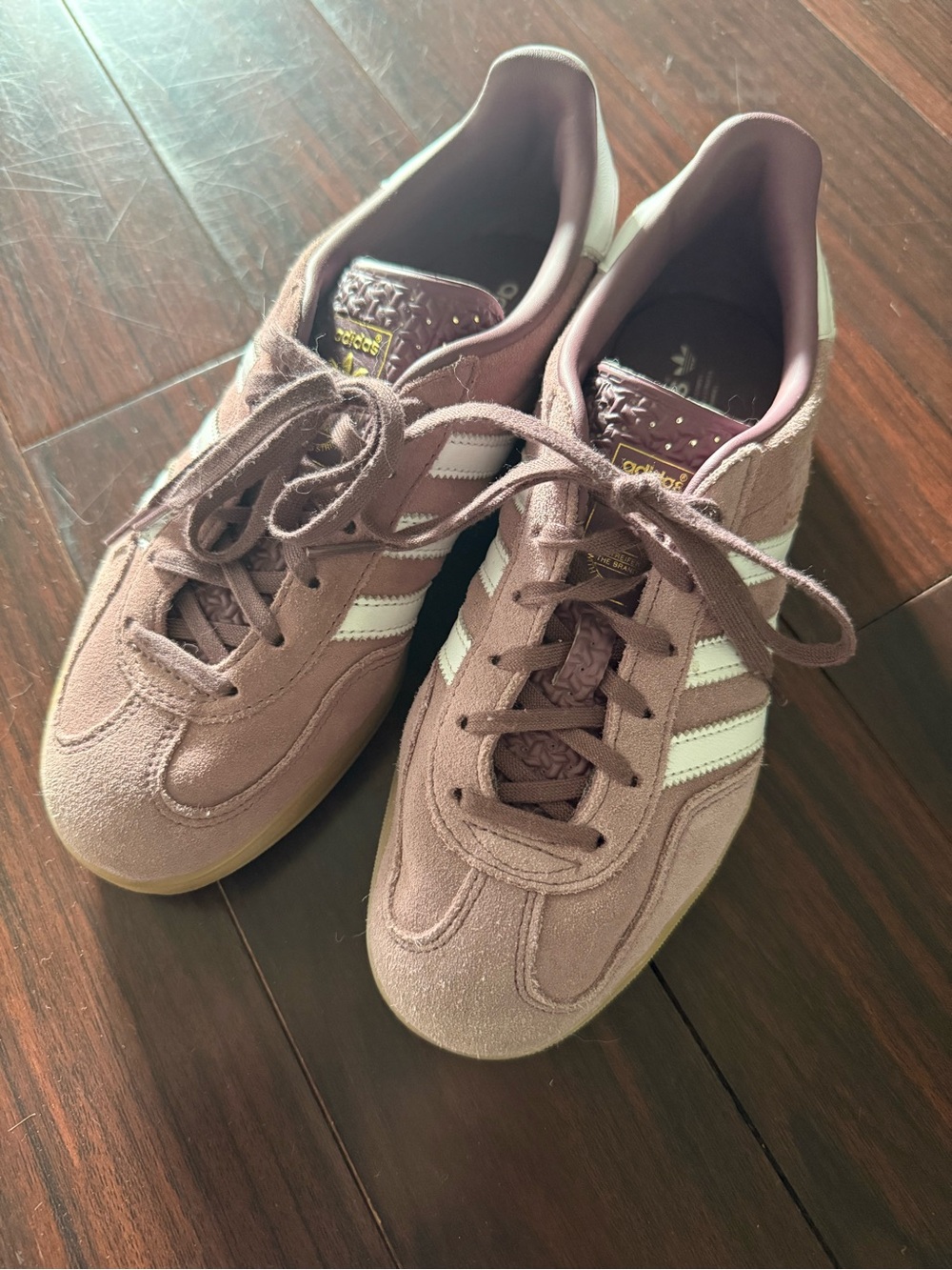 adidas Mauve Suede Sneakers with White Stripes